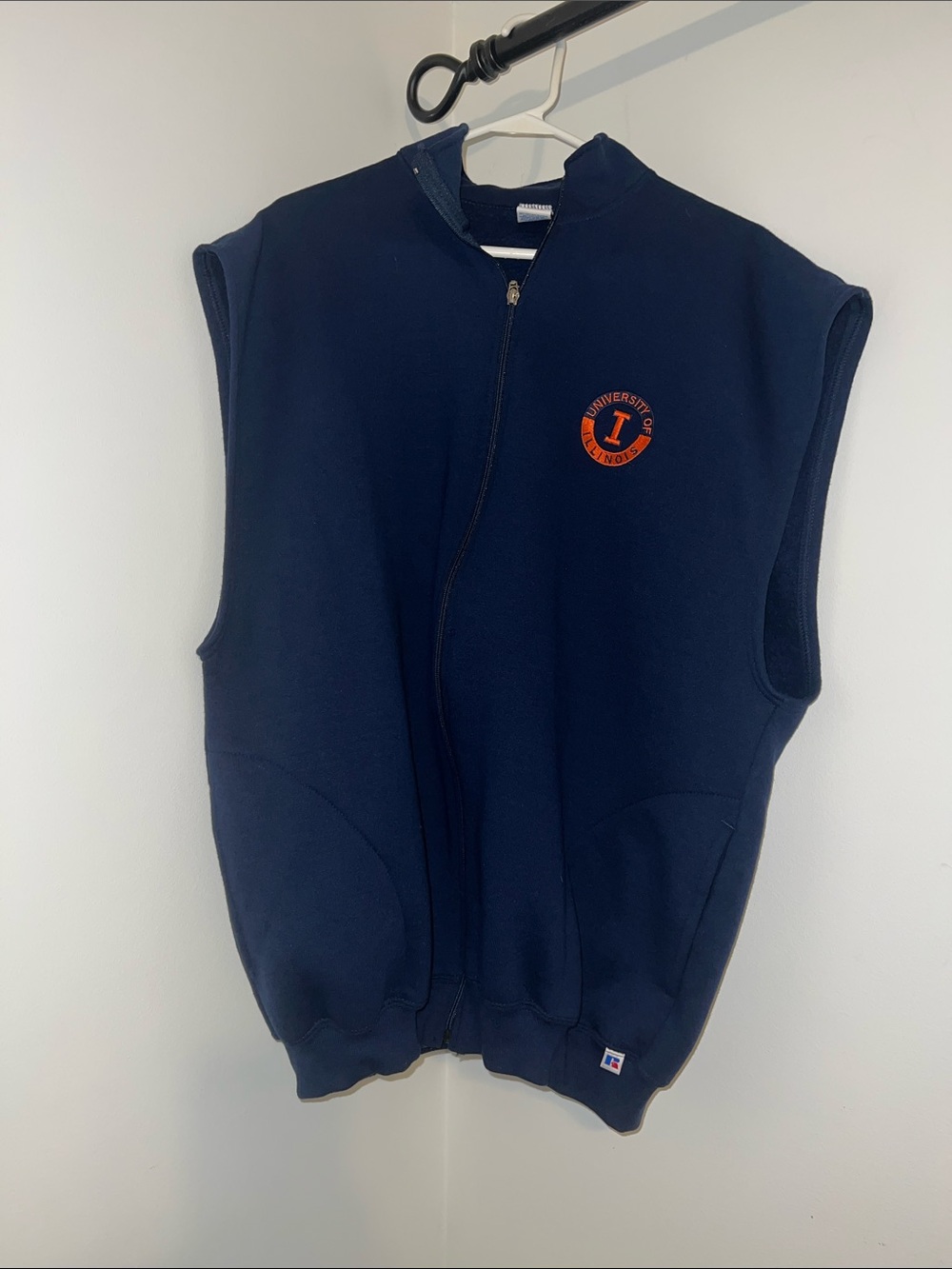 Navy Sleeveless Zip-Up Vest with Orange University of Illinois Emblem sz XXL